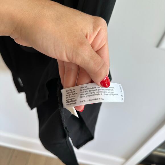 Eileen Fisher Silk Georgette Crepe Round Neck Dress Black LP - Picture 7 of 8